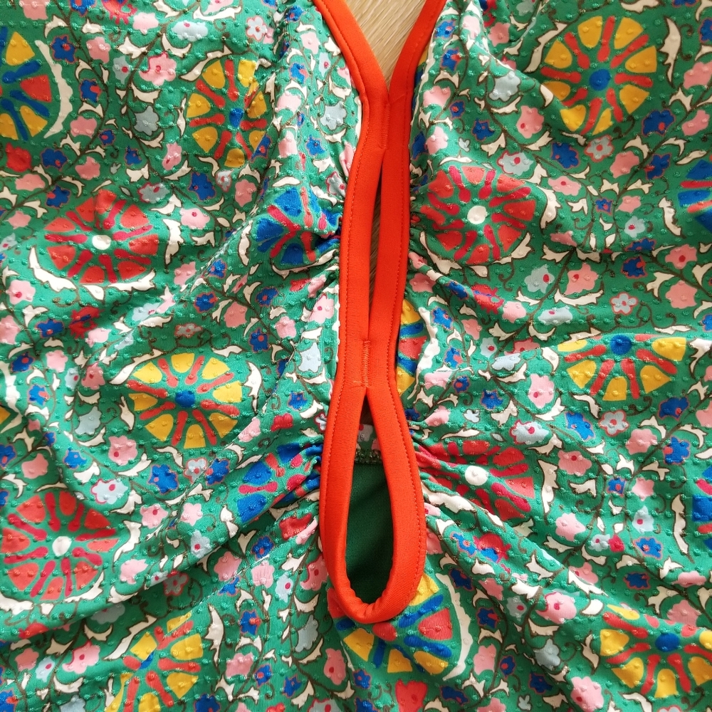 RHODE Green Multicolor Halter One-Piece Swimsuit with Orange Trim - Picture 4 of 9